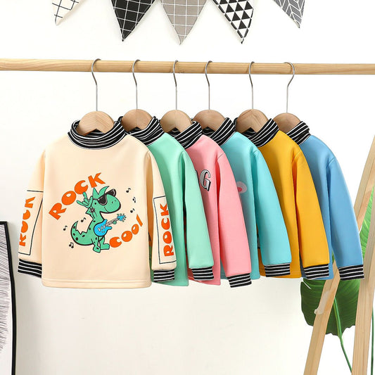 Children's sweatshirt autumn and winter new high collar plus velvet autumn clothes cartoon small and medium boys and girls warm thick single top