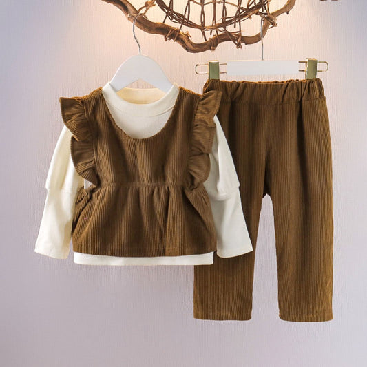 Girls' clothes, fashionable spring and autumn clothes for babies, street-style corduroy three-piece suits for babies