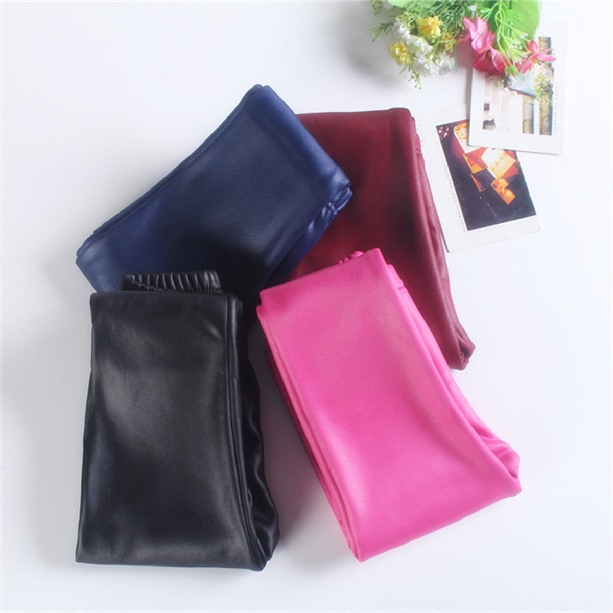 Children's faux leather pants, plush and thickened leggings