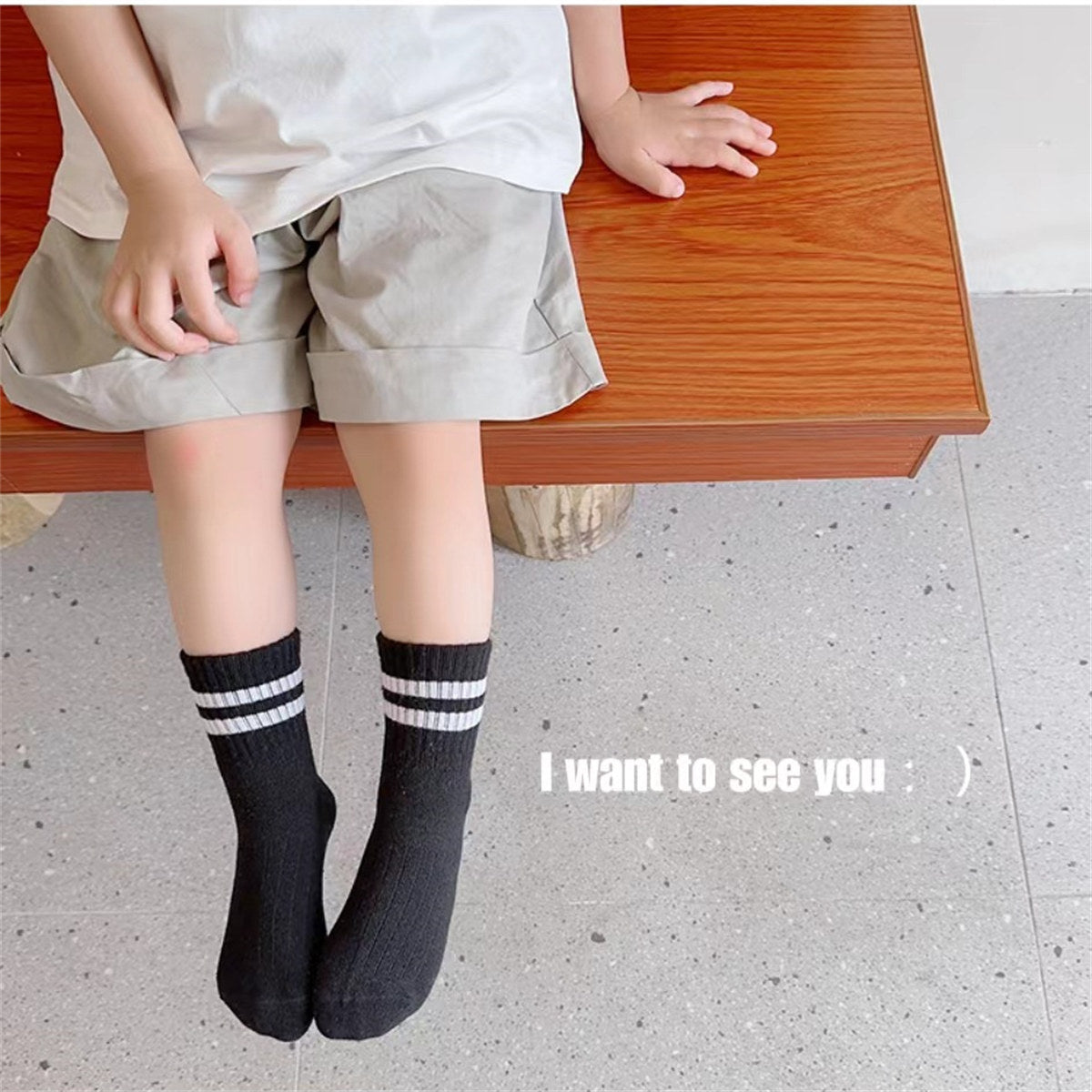 Children's spring and autumn casual college style parallel bars men's and women's short socks