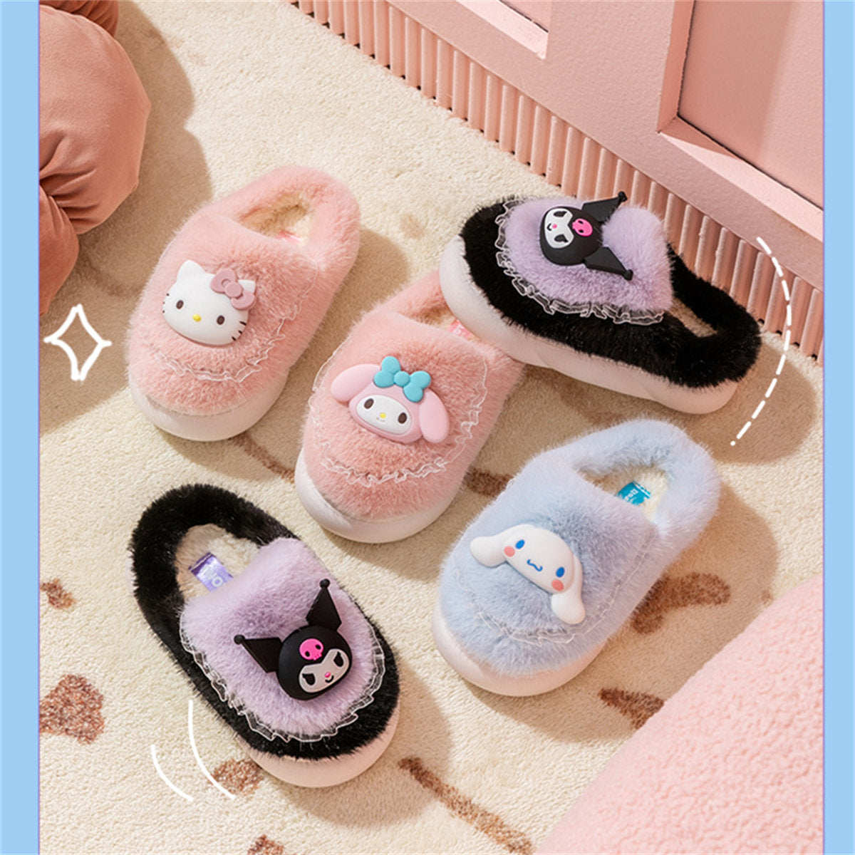 Cute Sanrio casual home warm soft cotton slippers for middle and large children and girls