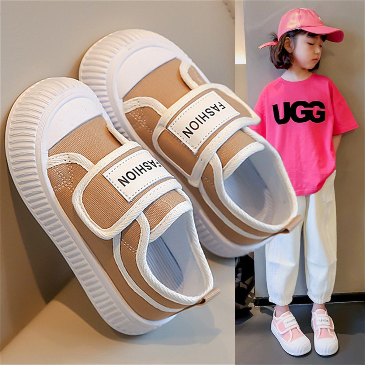 Medium and large girls' soft sole casual style letter style sweet and cool low-top canvas shoes