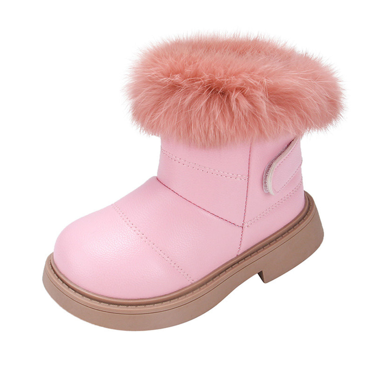 Children's girls winter plush solid color cute plush edge waterproof cotton boots