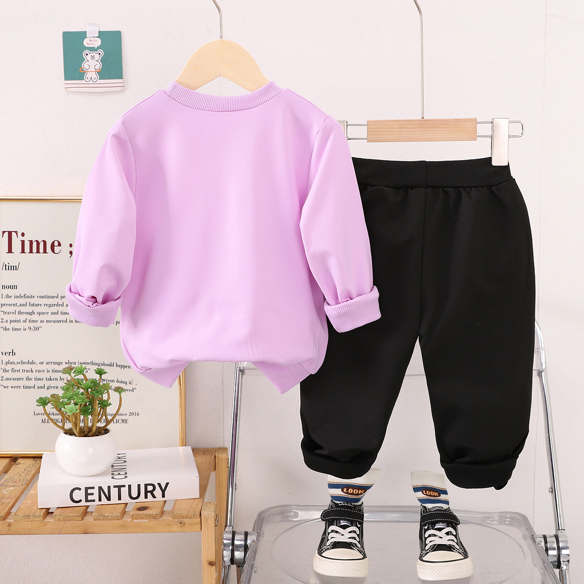 Children Girls Fashion Cartoon Crown Long Sleeve Sweater Suit