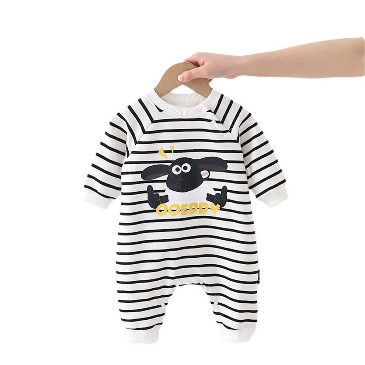 Baby black and white striped baby romper