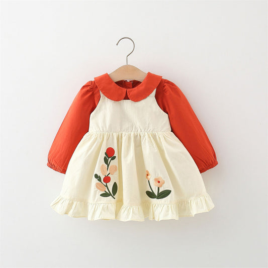 Girls dress spring and autumn pumpkin orange cotton princess dress