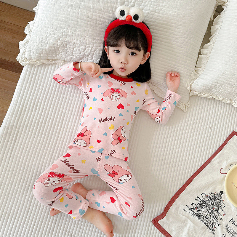 Baby girl cartoon warm pajamas two piece set