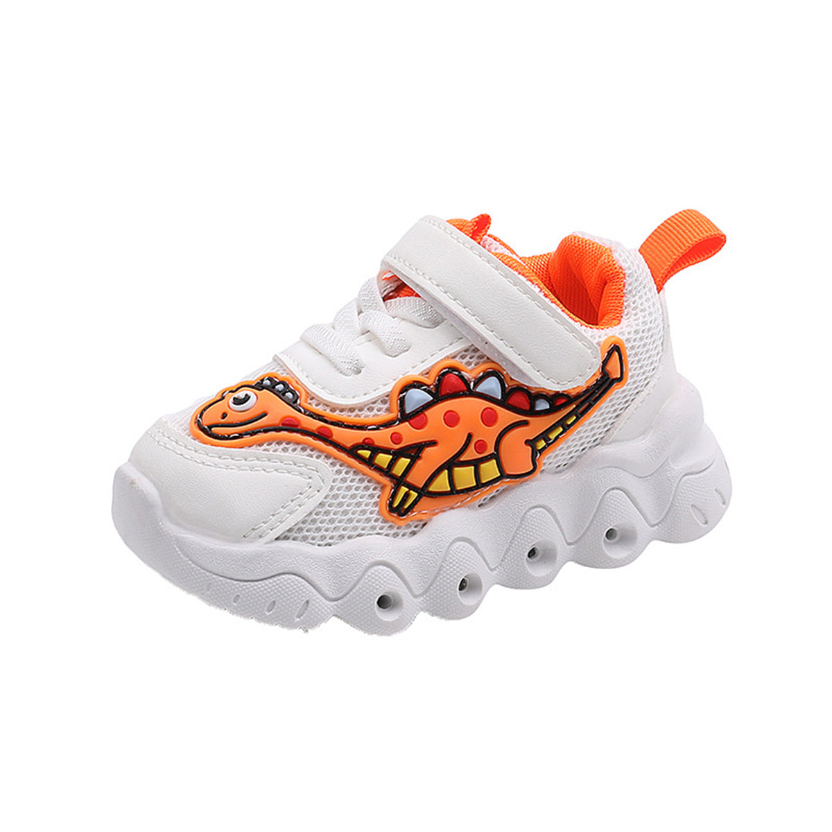 Children's and boys' spring and autumn cute dinosaur baby luminous LED Velcro breathable sports shoes