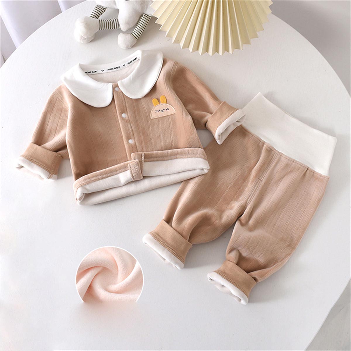 Baby autumn and winter warm clothing plus fleece underwear two piece set