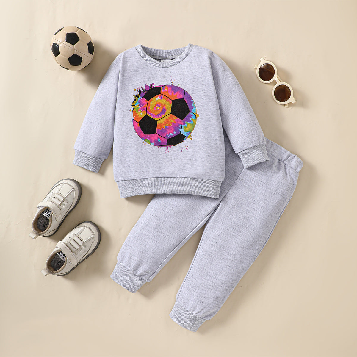 Baby Boy Round Neck Long Sleeve Top + Pants Gray Sweater Set