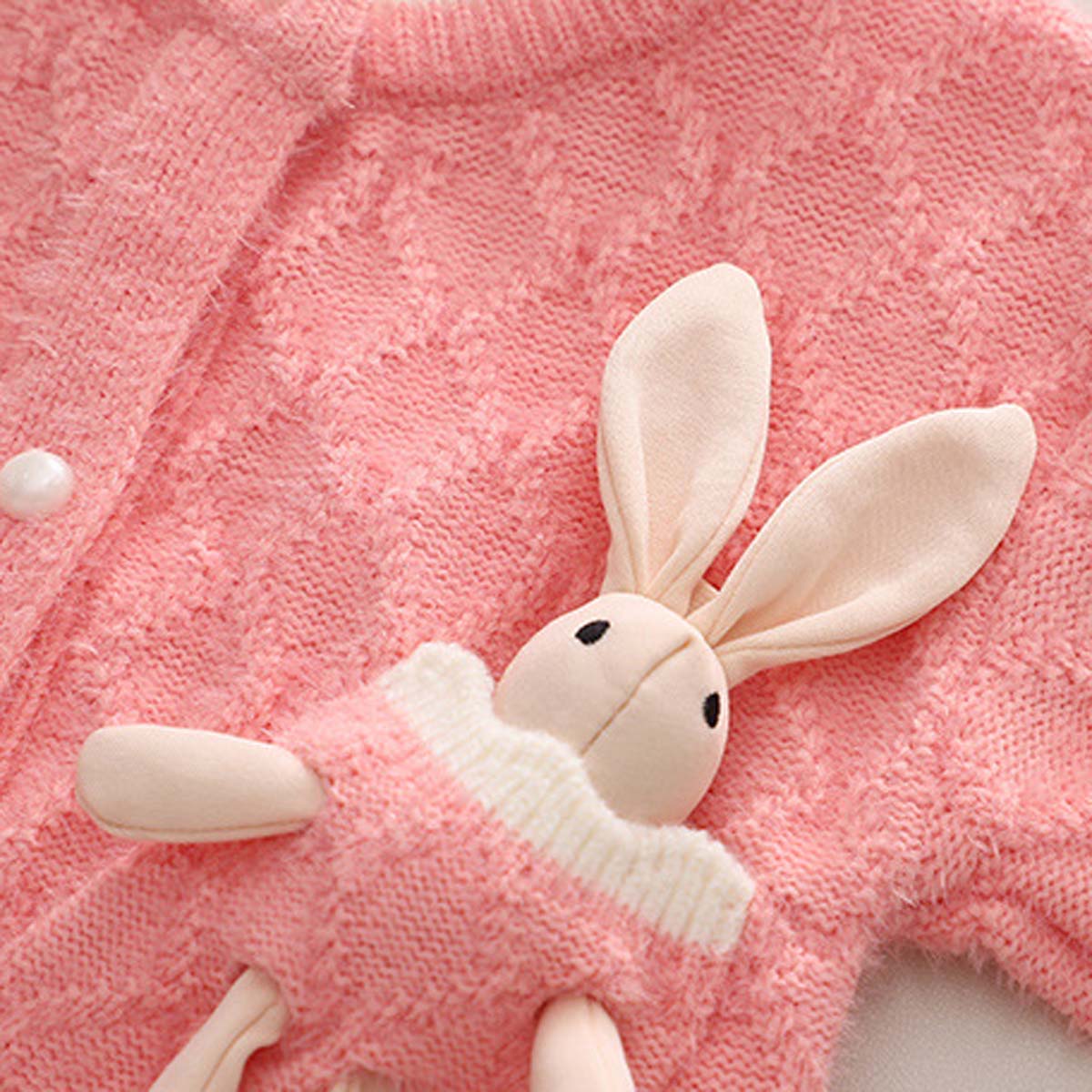 Girls Sweater Thickened Autumn and Winter Cartoon Pocket Rabbit Coat Baby Girl Cute Tops Western Style Sweater Cardigan