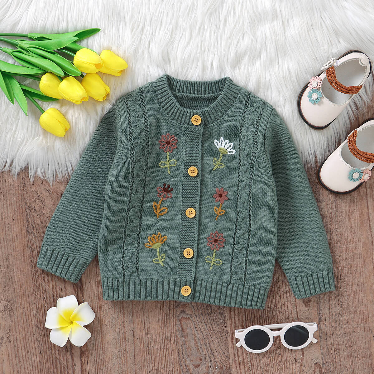 Baby knitted embroidered cardigan