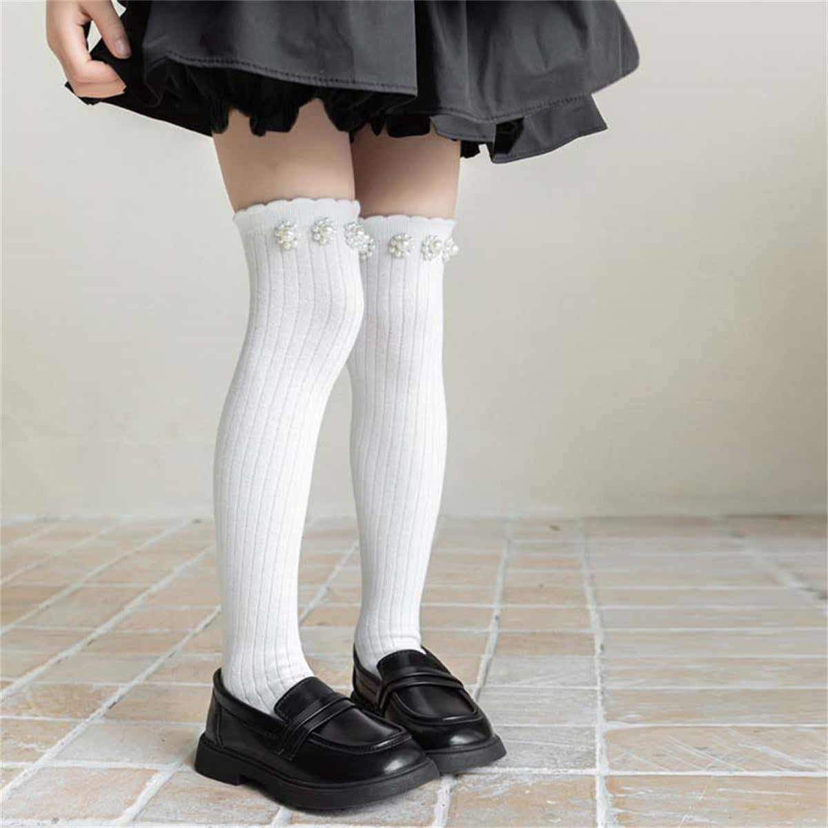 Girls Princess Sweet Style Flower Pearl Stockings