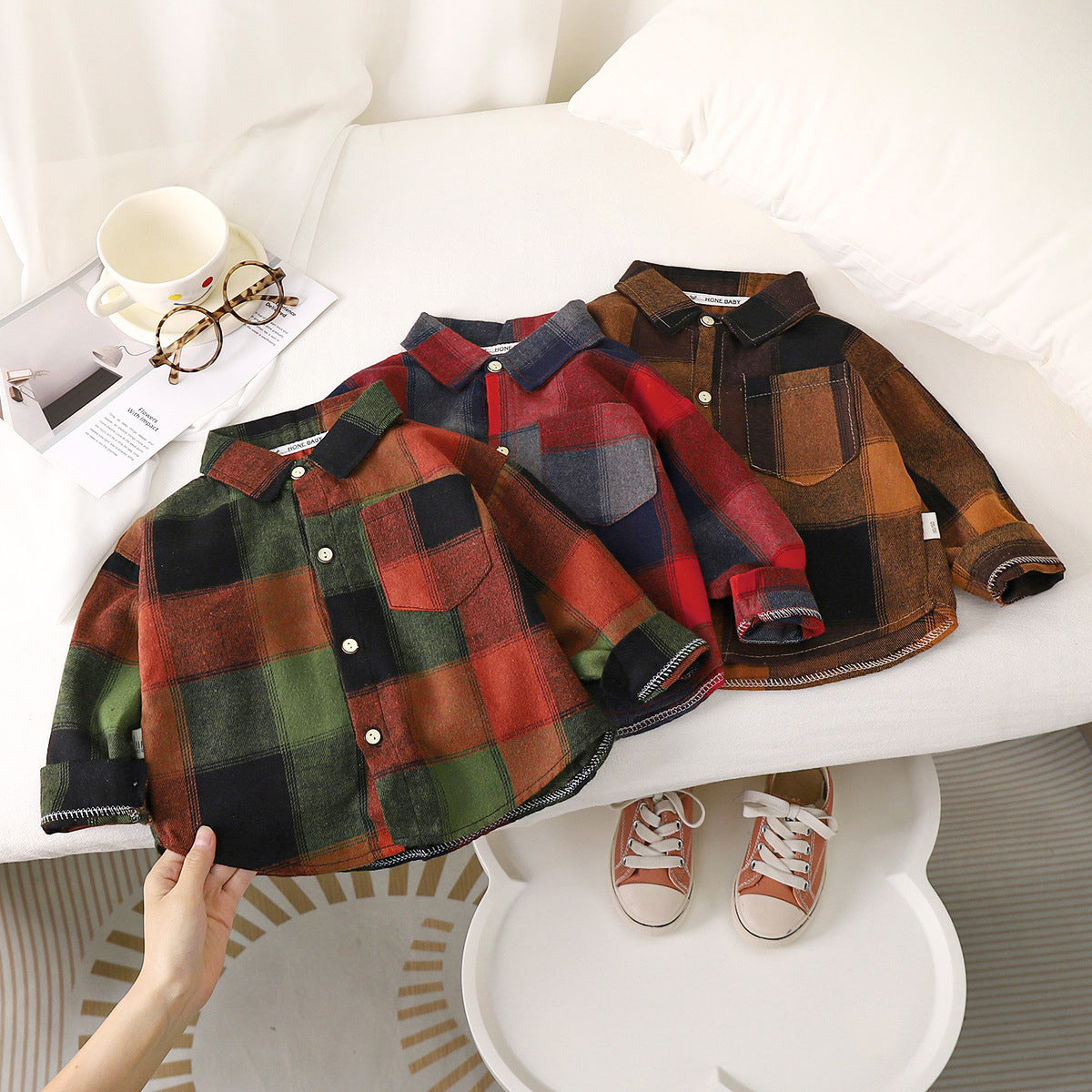 Autumn children's plaid coat shirt handsome casual long-sleeved shirt