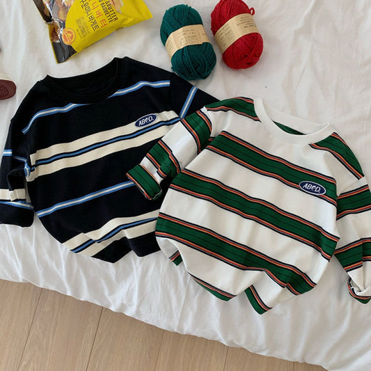 Boys autumn children's striped contrast color T-shirt