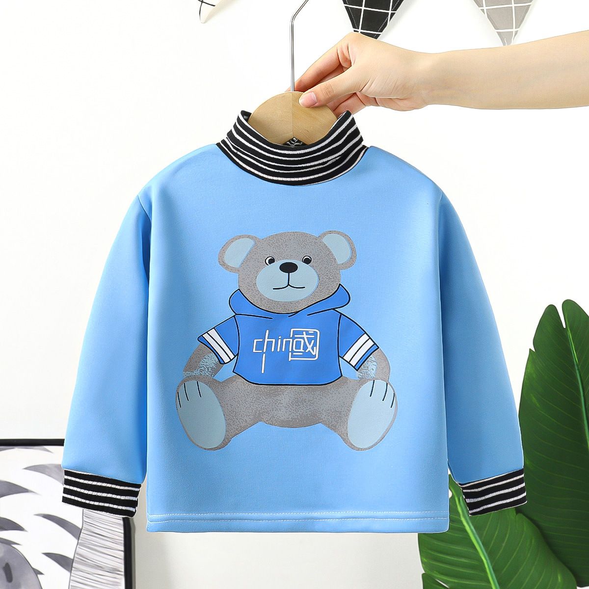 Children's sweatshirt autumn and winter new high collar plus velvet autumn clothes cartoon small and medium boys and girls warm thick single top