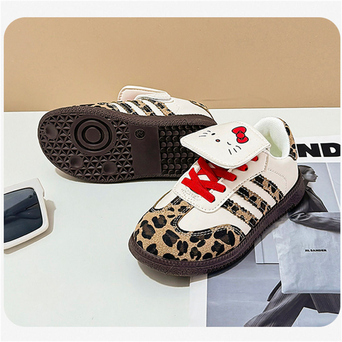 Middle and large girls autumn Kate cat leopard print soft bottom low top canvas shoes