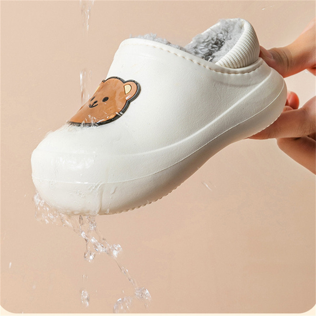 Children's boys and girls autumn and winter cute patterns indoor non-slip home waterproof plus velvet cotton slippers