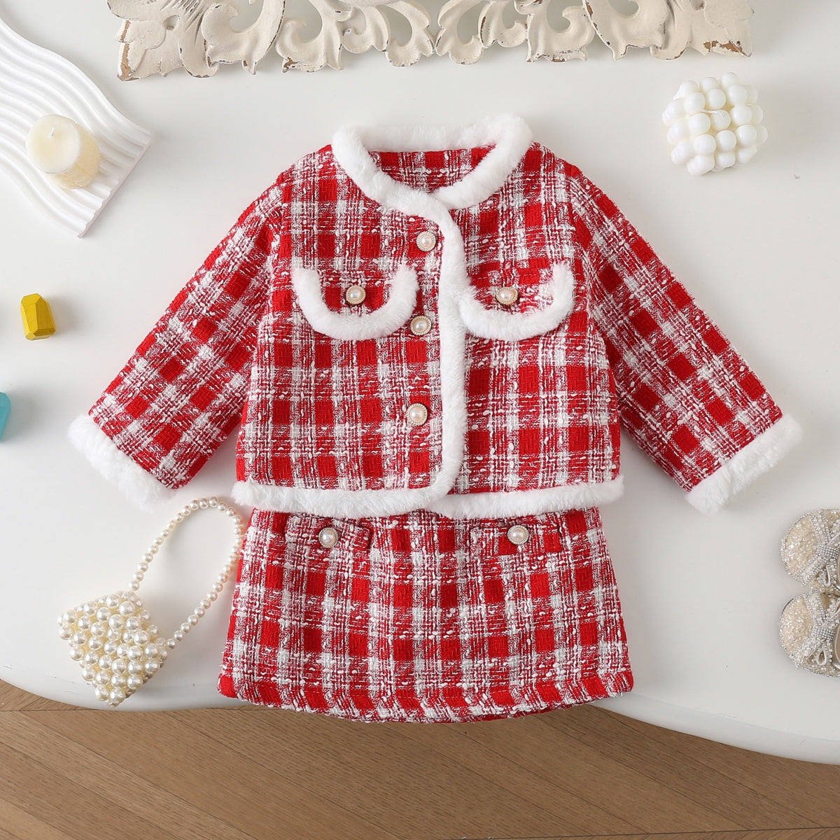 Children&#39;s new stylish girl&#39;s suit winter children&#39;s cotton thickened small fragrance style suit