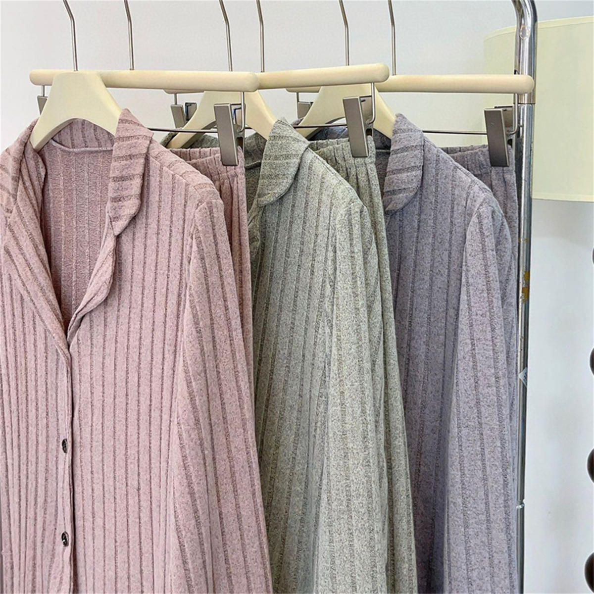 Simple Brushed Striped Women's Autumn and Winter Pajama Set