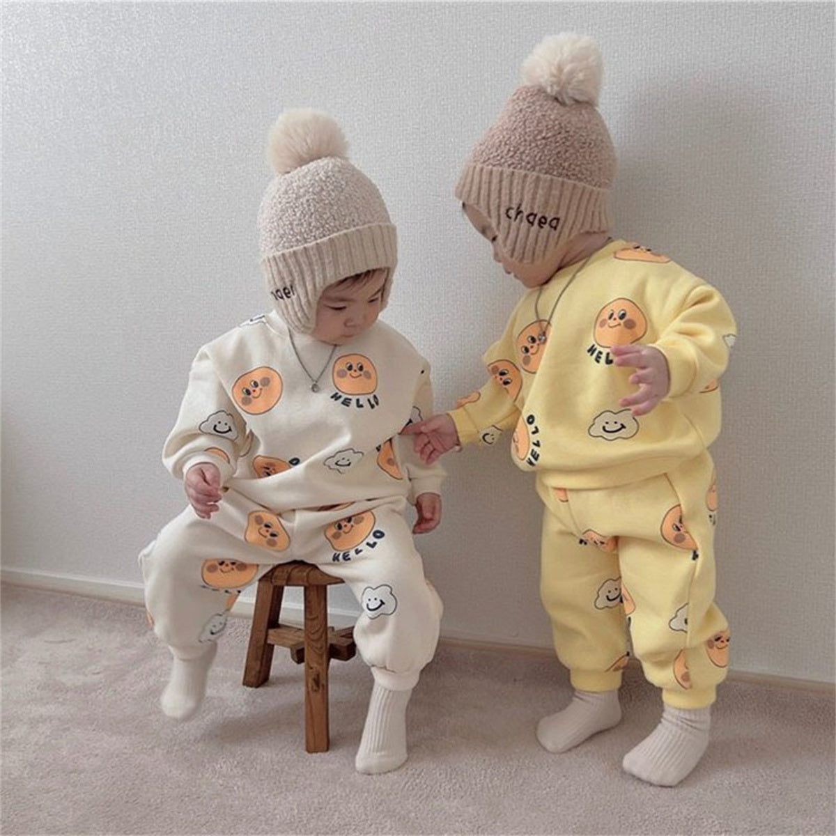 Baby Thickened Pants Set Two-Piece Cartoon Printed Sweater Set