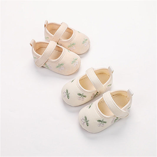 Baby Girls Autumn Embroidered Soft-soled Non-slip Canvas Shoes