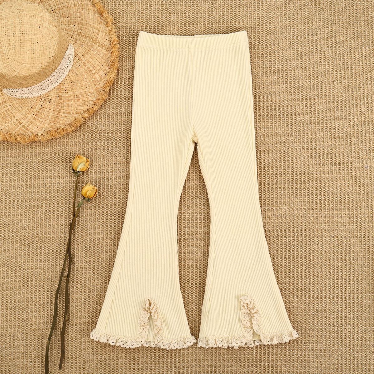 Little girl bell-bottom pants spring and autumn new style outer wear fashionable female treasure pearl lace bell-bottom pants