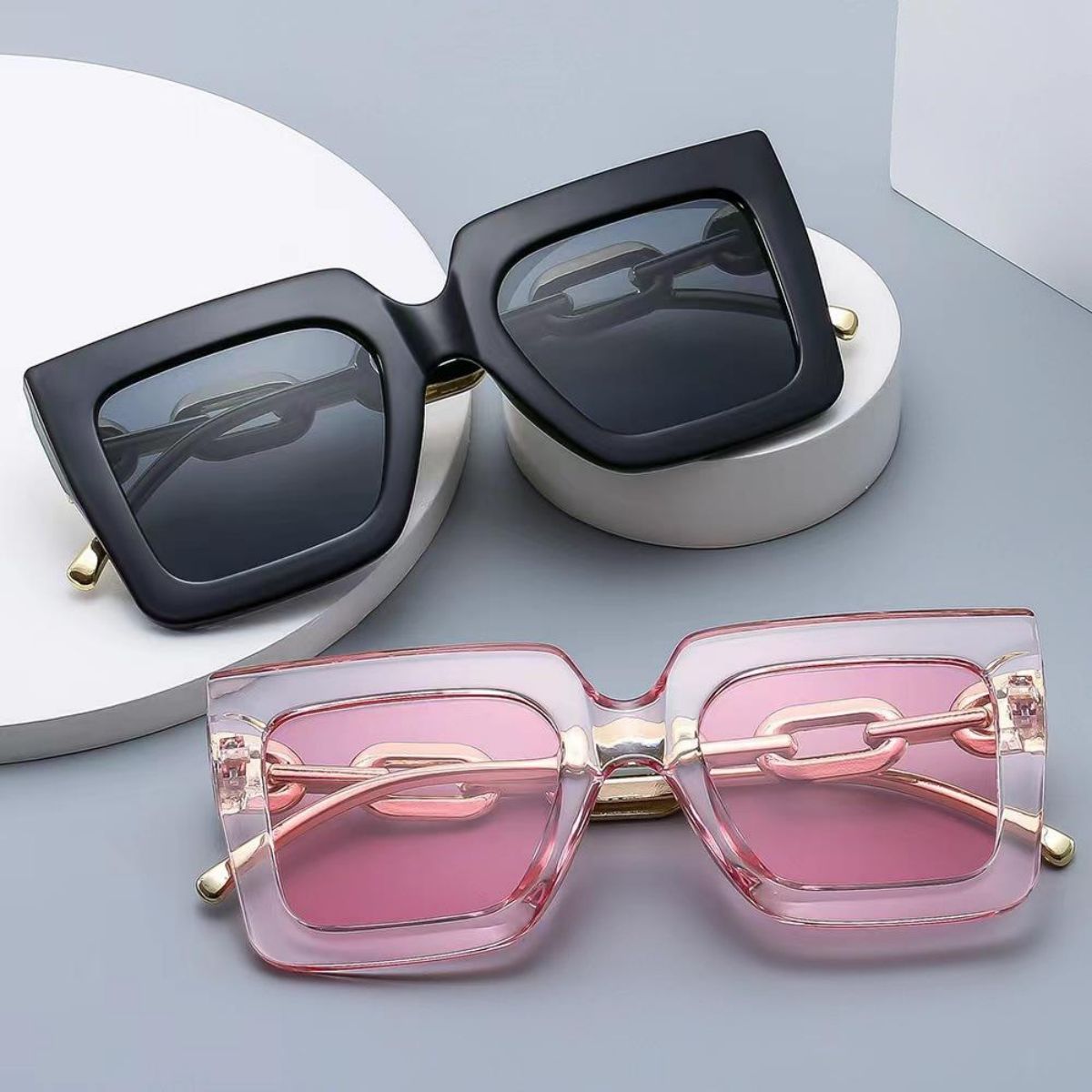 New chain anti-ultraviolet sunglasses European and American fashion square frame women's high-end sunglasses