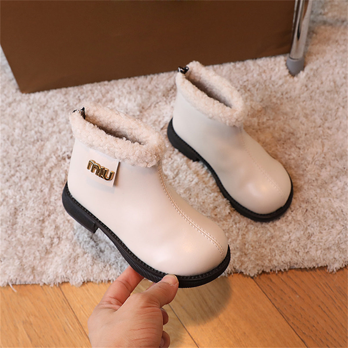 Classic simple and versatile cotton short leather boots for middle and large children and girls