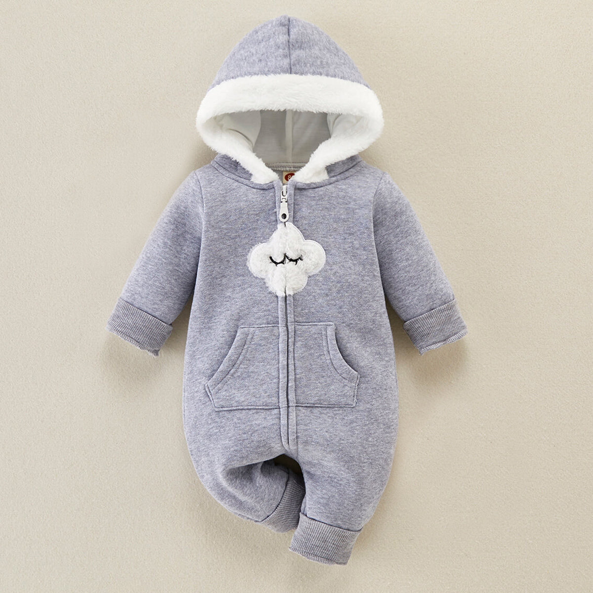 Baby Cute Furry Star Moon Printed Hooded Jumpsuit