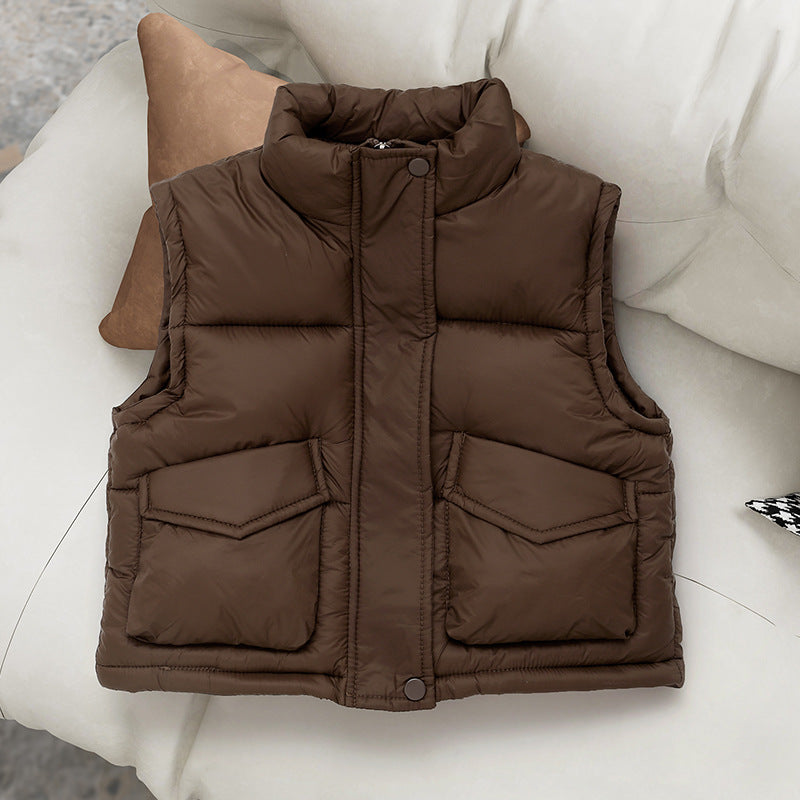 Vest simple fashion stand collar cotton jacket for middle and large children