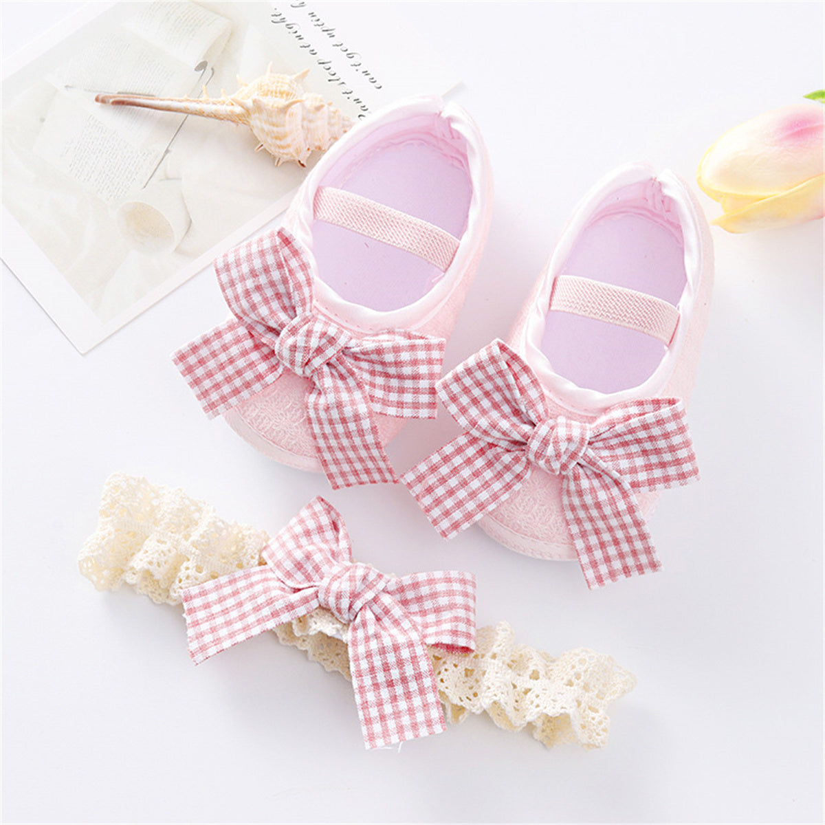 Children's 2-piece set of polka dot bow casual shoes