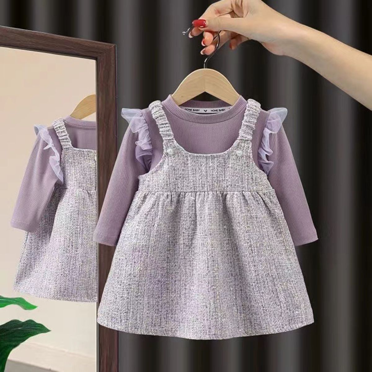 Girls Spring and Autumn Long Sleeve New Children's Skirt Autumn Baby Princess Fake Two-piece Girls Dress