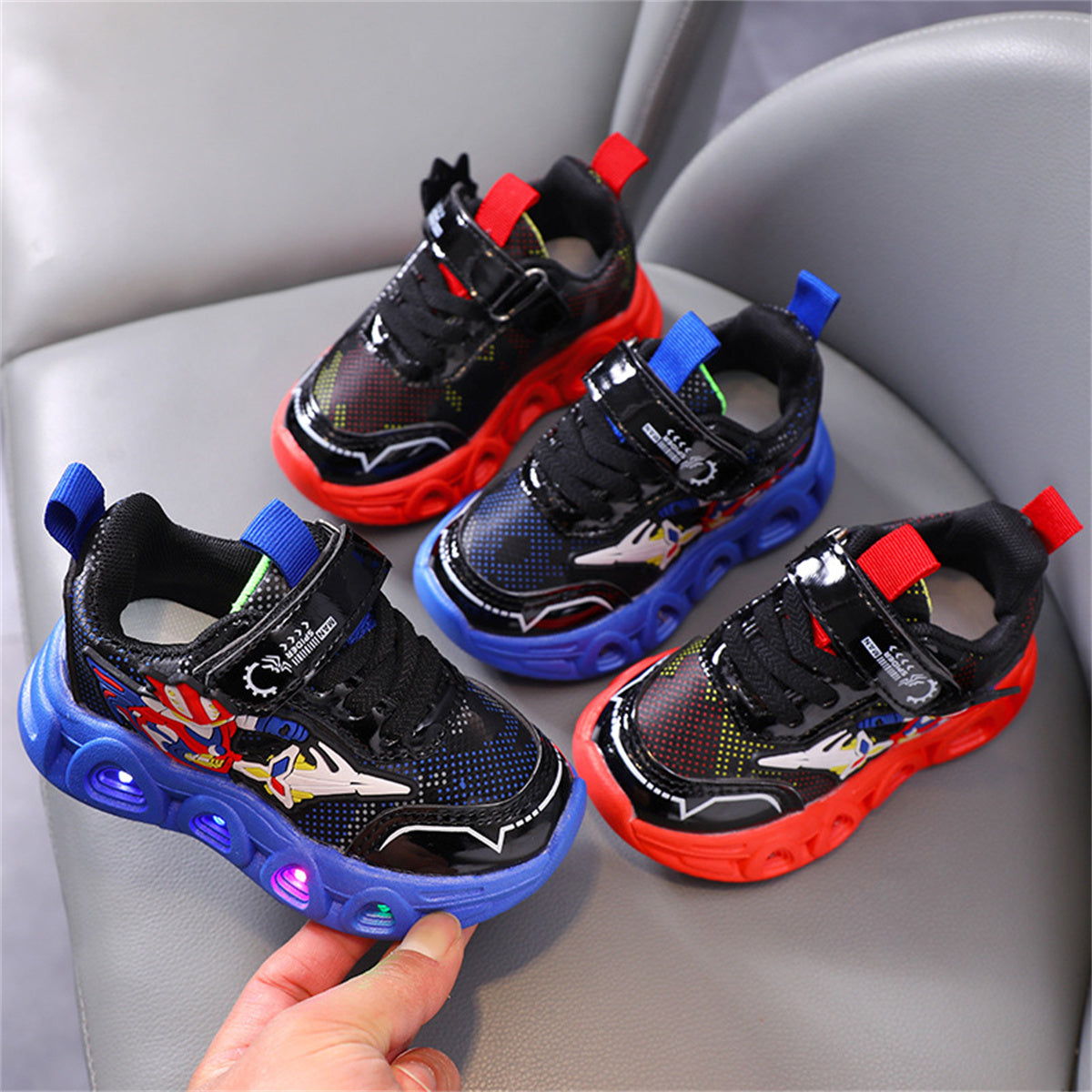 Children's leather Spider-Man LED light-up sneakers