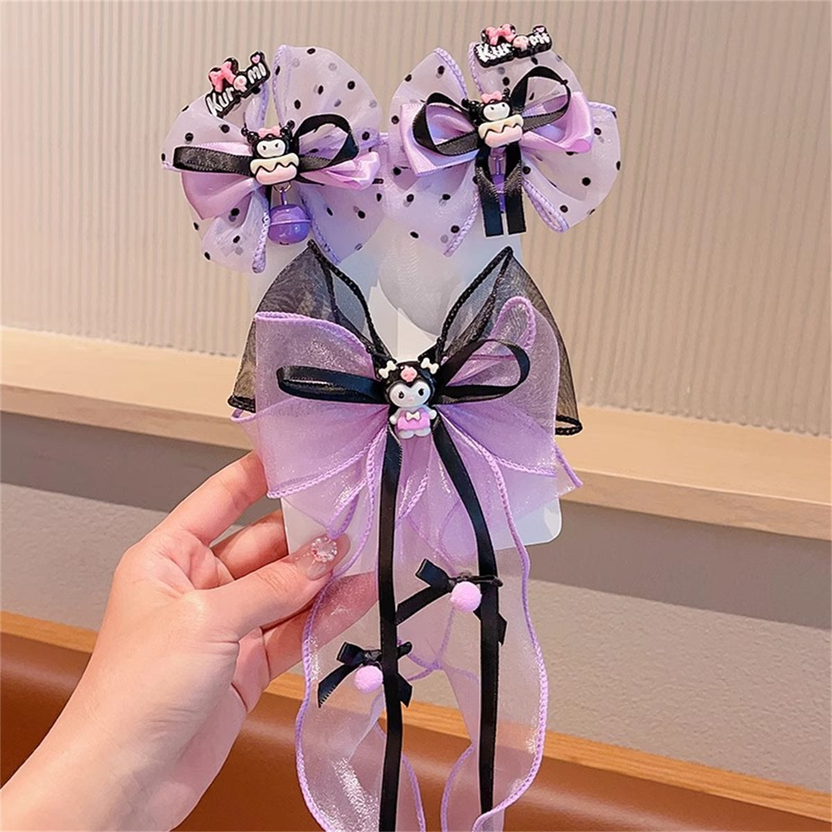 Children's 2-pack cartoon 3D pattern Coulomi bow ribbon hairpin