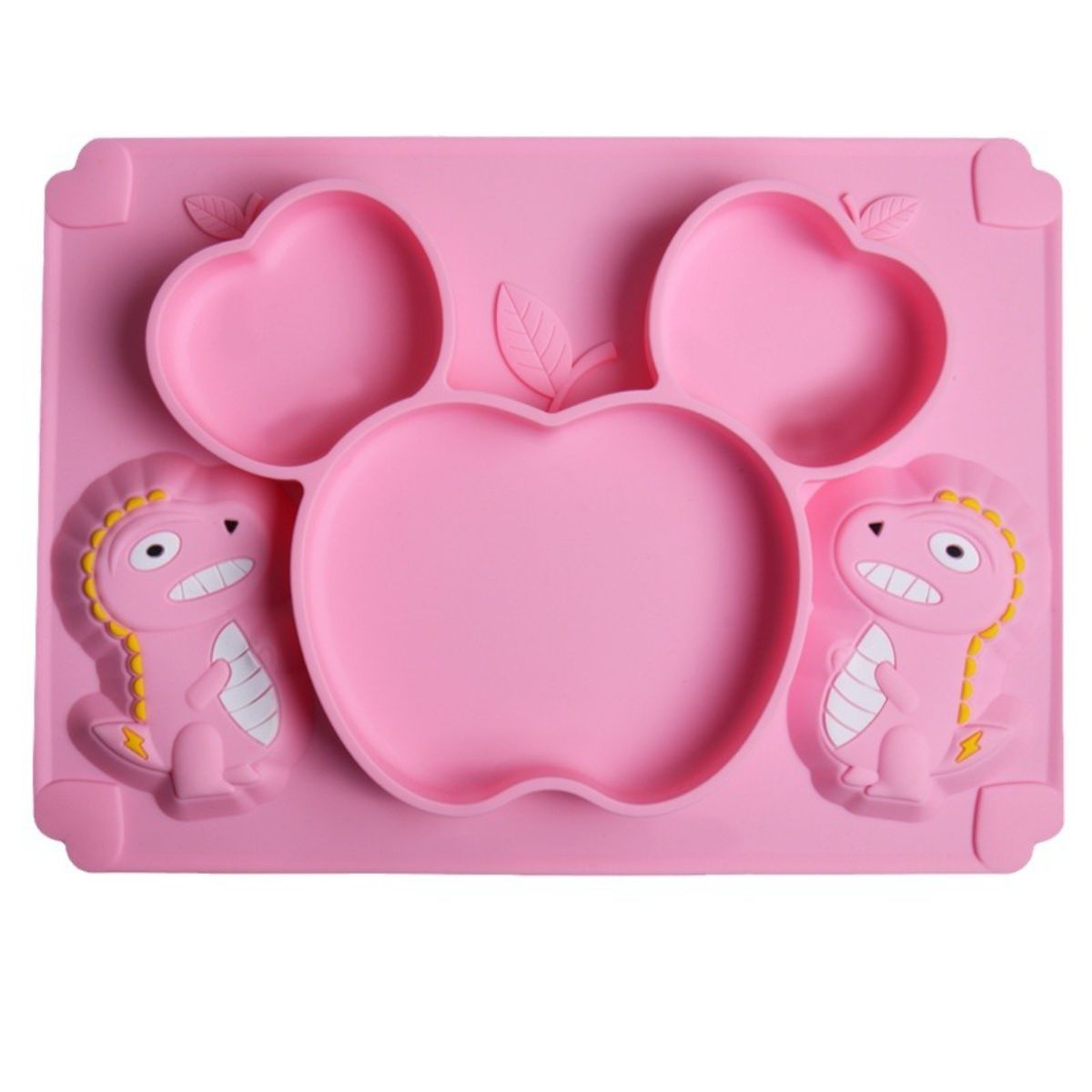 Cute food grade apple dinosaur children&#39;s silicone dinner plate