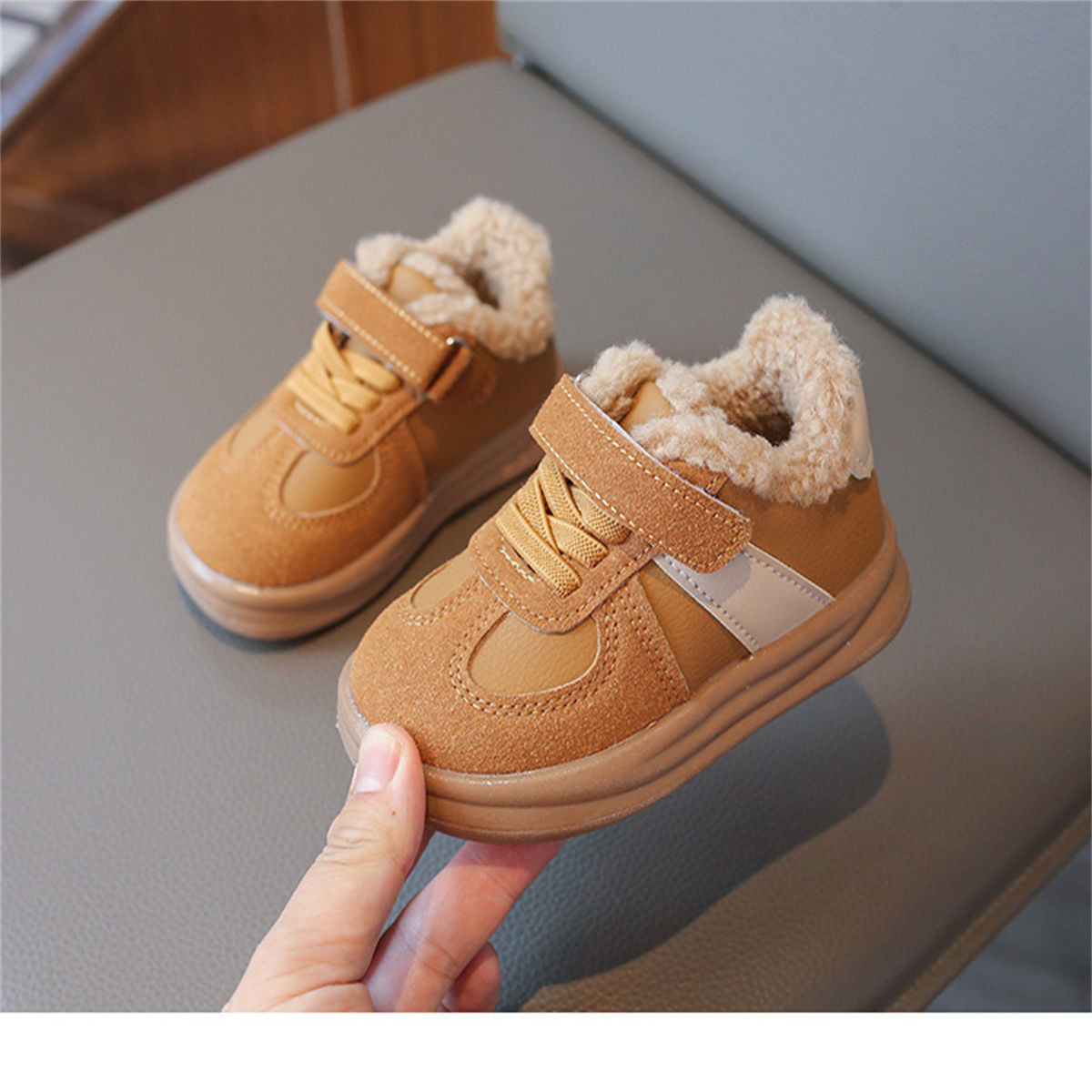 Children's and boys' winter velvet simple style low-top sneakers