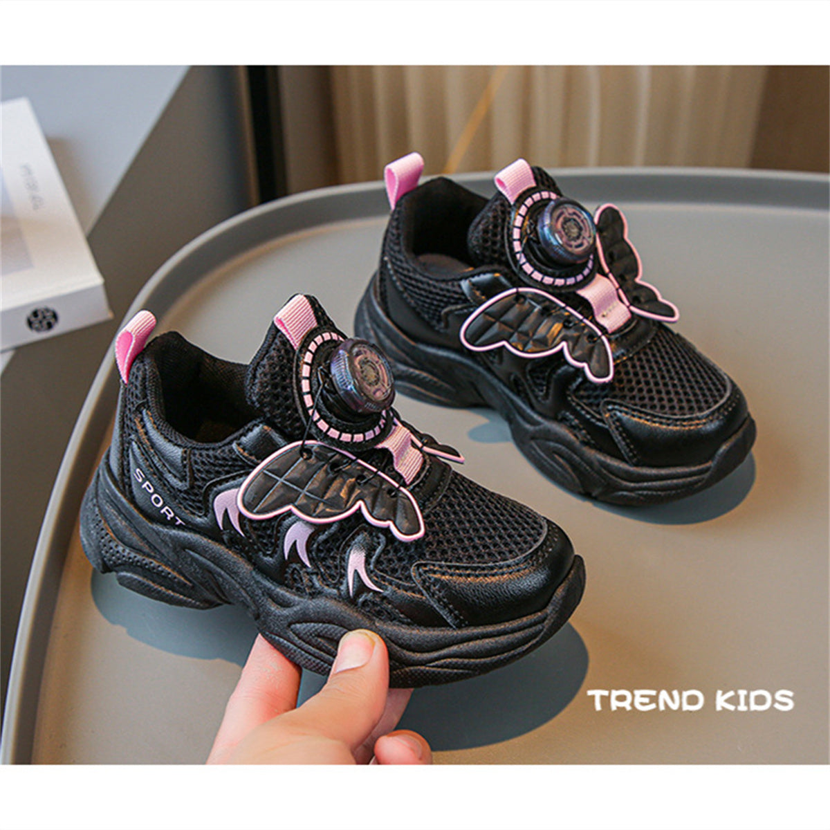 Little girls princess style butterfly wings rotating button autumn sports shoes