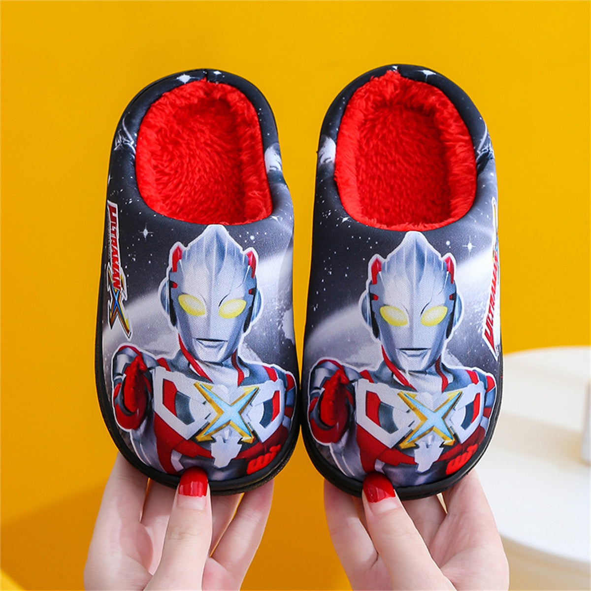 Ultraman autumn and winter home indoor non-slip warm cartoon cotton slippers for middle and large boys