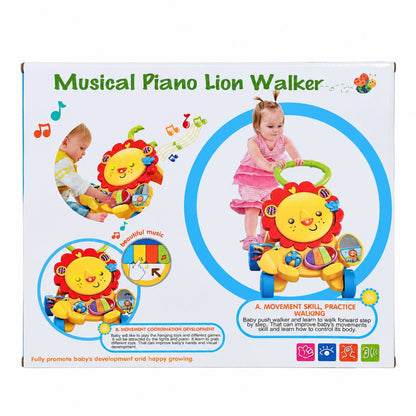 2-in-1 Musical Piano Lion Baby Push Walker with Interactive Activity Toys