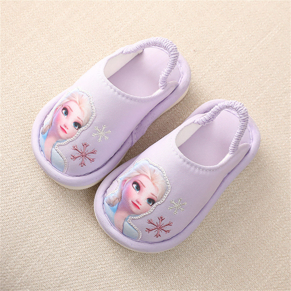 Children's girl's ice and snow princess thick warm elastic band heel cap cotton slippers