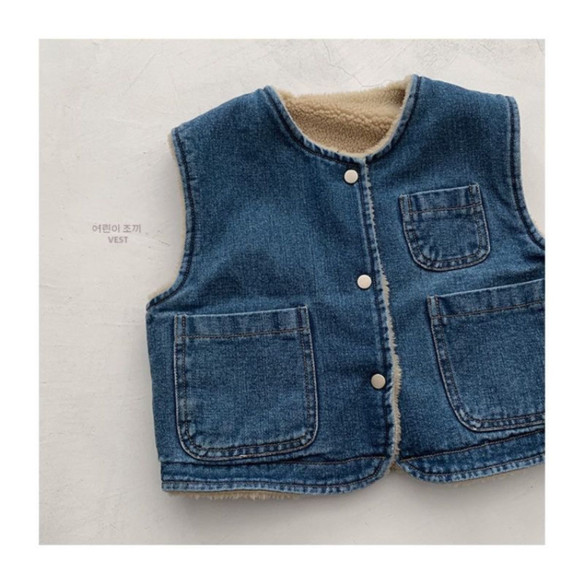 Autumn and winter double-sided velvet thickened denim vest jacket for boys and girls