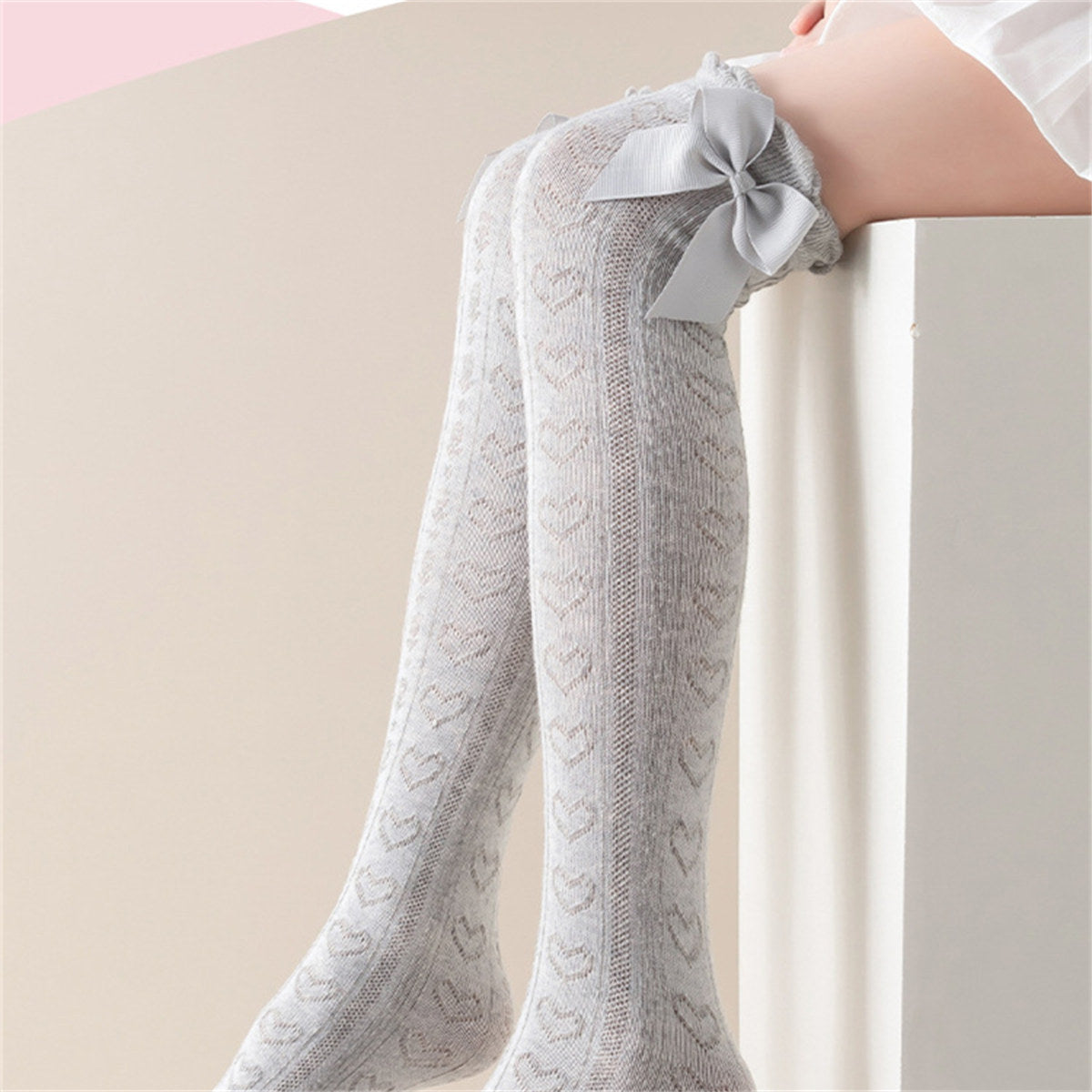 Children's princess style spring and autumn thin breathable love style three-dimensional bow knee-high socks