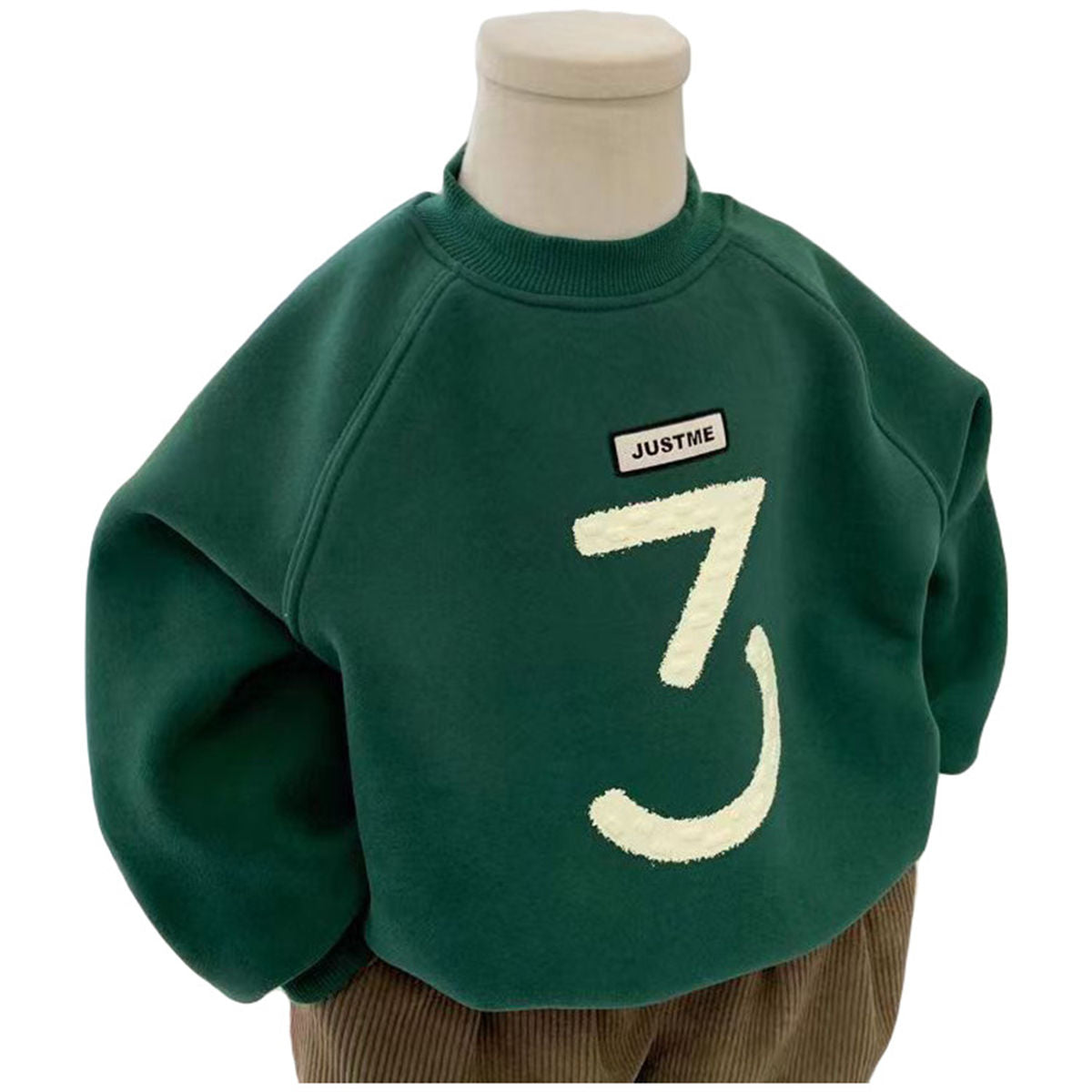 Baby boy's round neck warm thickened velvet sweatshirt with contrasting letters