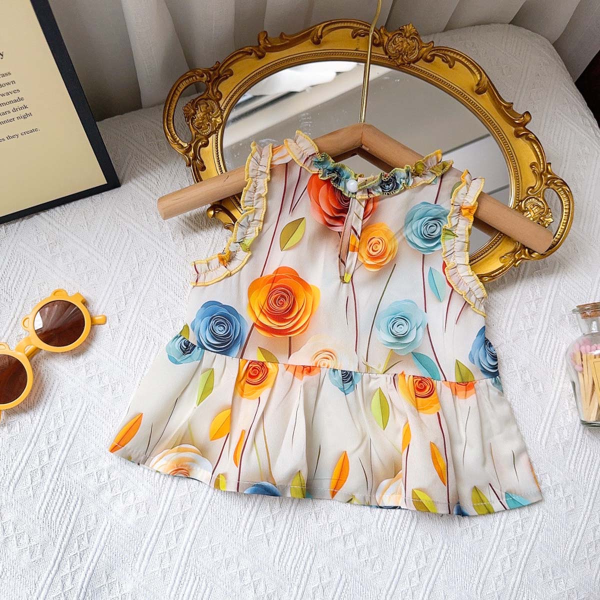 Girls wide leg pants suit summer new children's casual girls vest trousers two-piece suit