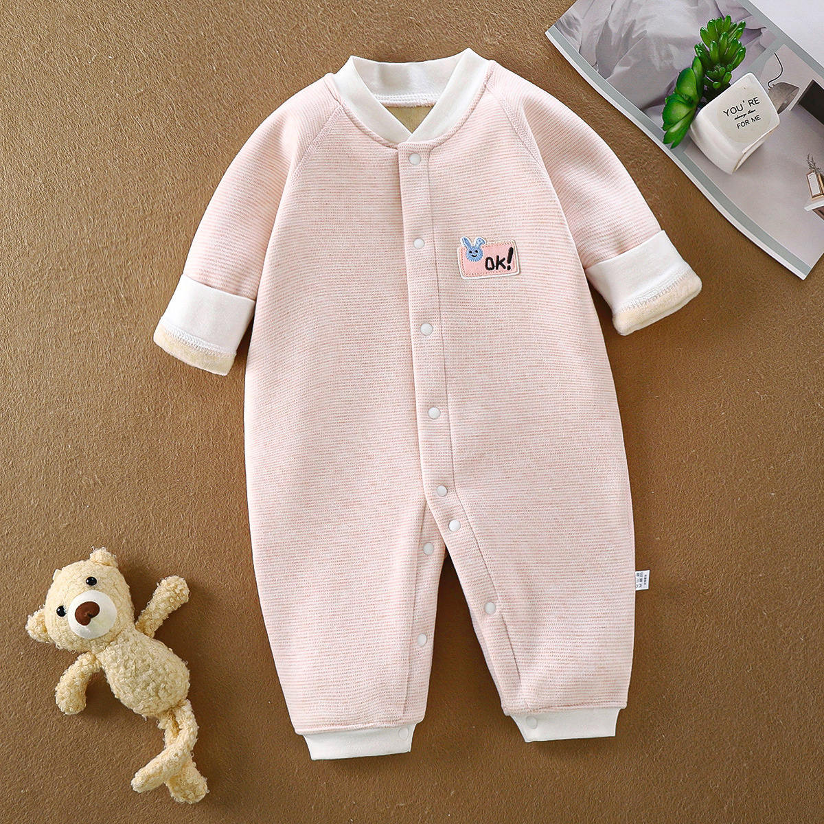 Baby warm onesie plus fleece thickened romper crawling clothes