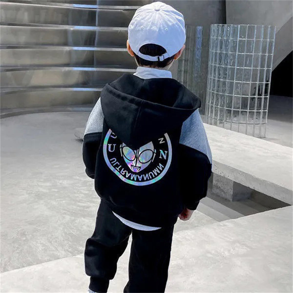 Boys Spring and Autumn Casual Suit Medium and Large Children's Cardigan Long Sleeve Zipper Two-piece Suit