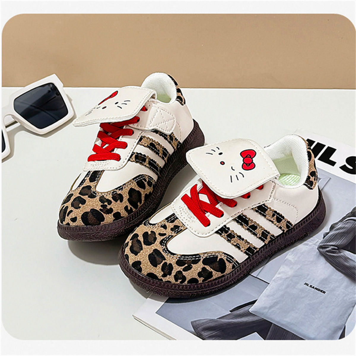 Middle and large girls autumn Kate cat leopard print soft bottom low top canvas shoes