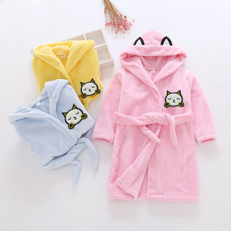 Children's home wear single-layer double-faced velvet lace-up bathrobe