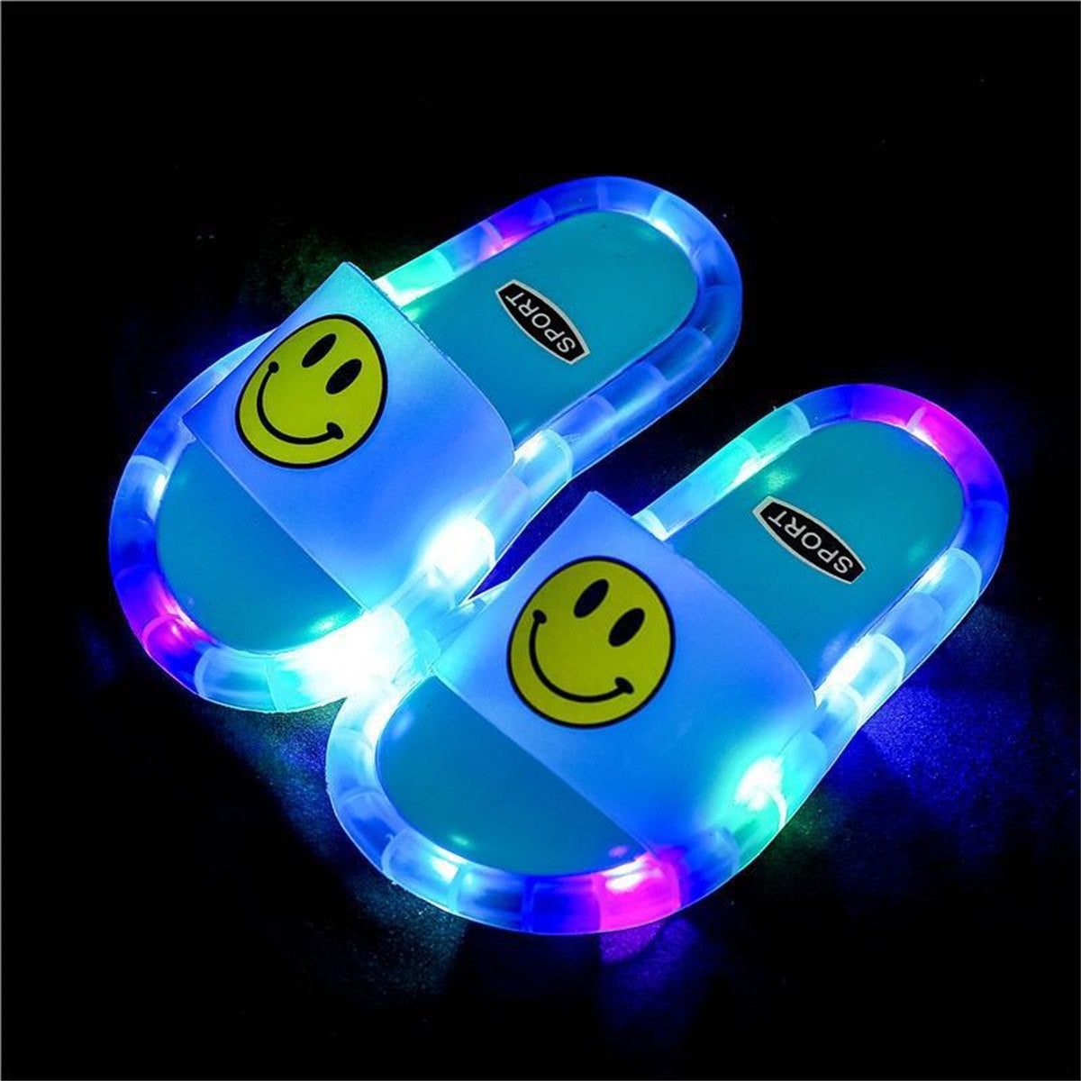 Cute smiley face pattern luminous crystal flip flops for kids and boys